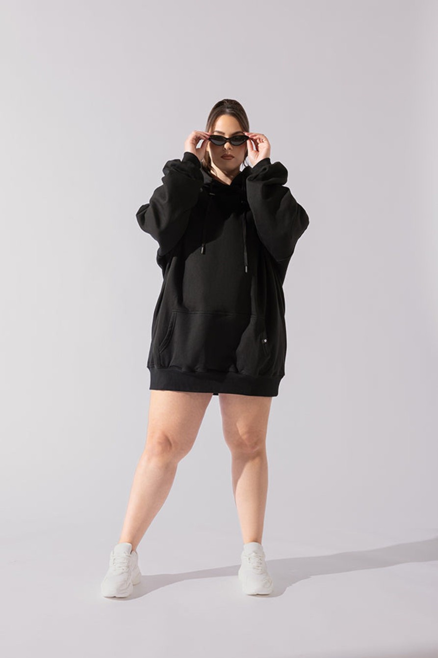 Tops POPFLEX | Long Cloud Hoodie - Black