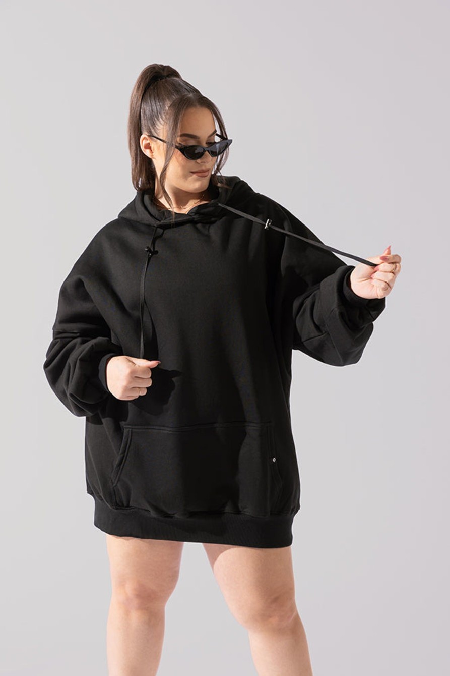 Tops POPFLEX | Long Cloud Hoodie - Black