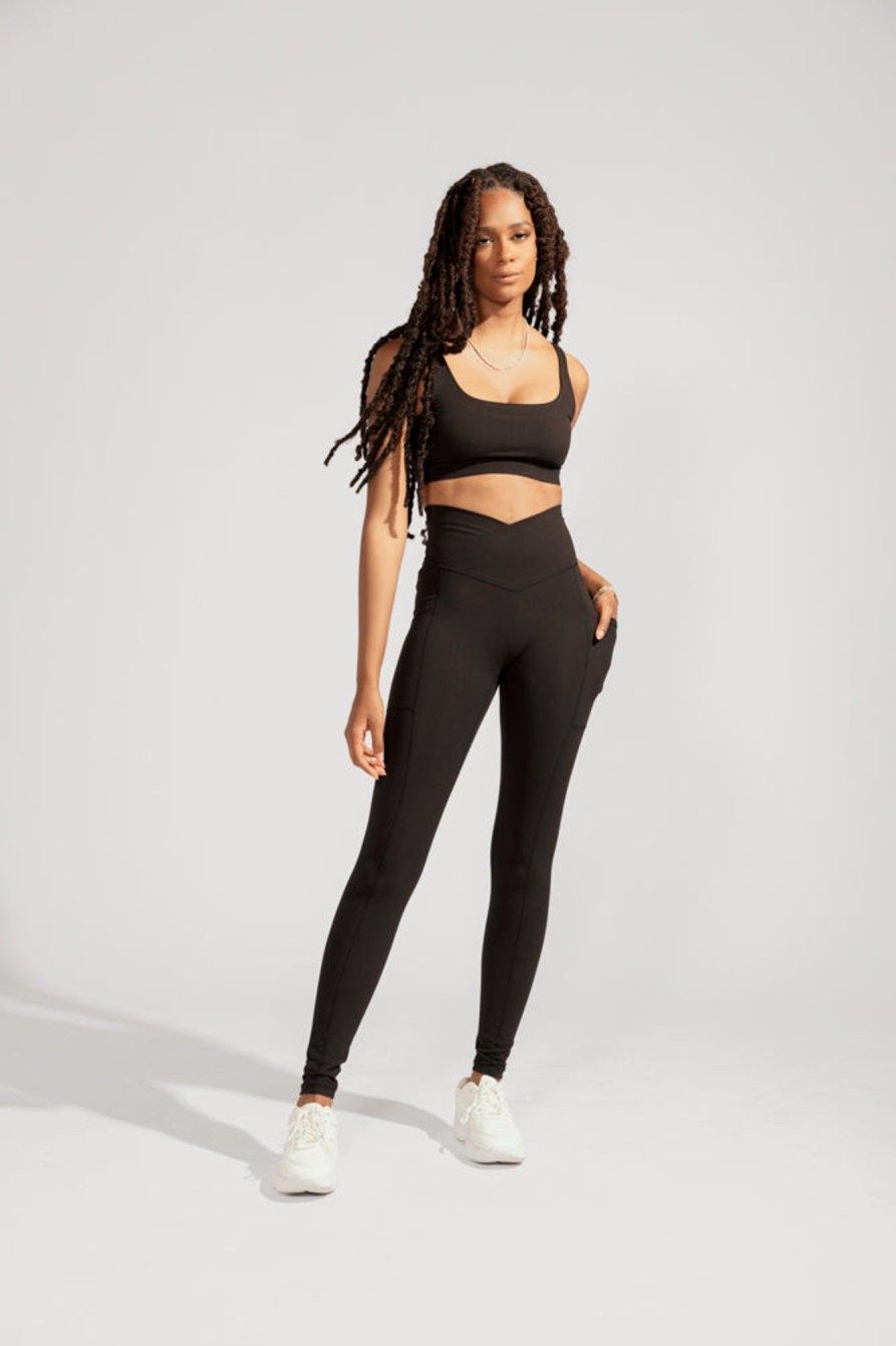 Bottoms POPFLEX | Crisscross Hourglass® Leggings With Pockets (Soft Touch) - Black