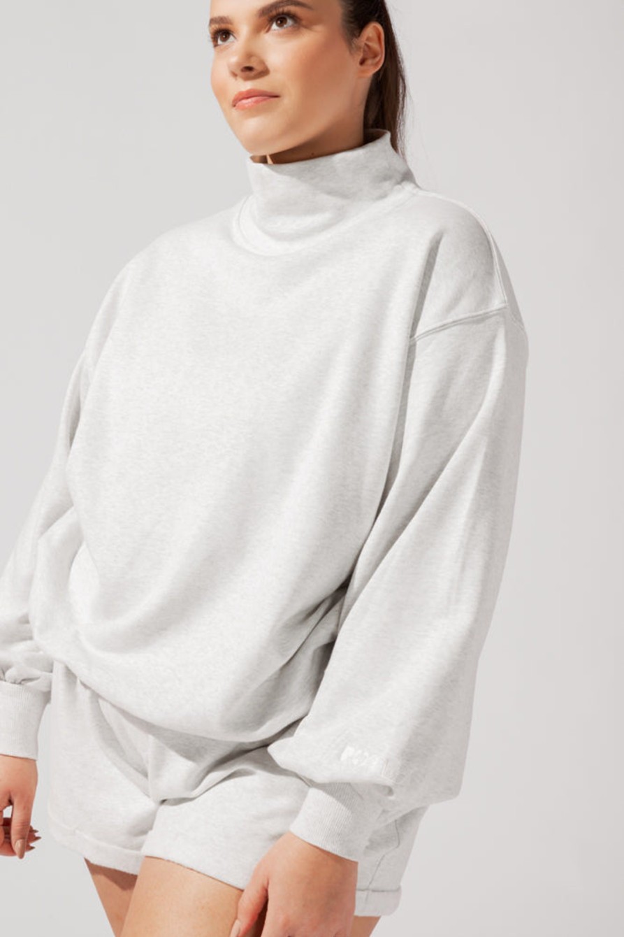 Tops POPFLEX | Ooey Gooey Mockneck Sweatshirt With Pockets - Light Heather Grey