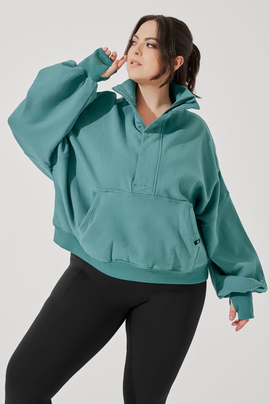 Tops POPFLEX | Ooey Gooey Half Zip Sweater - Turquoise