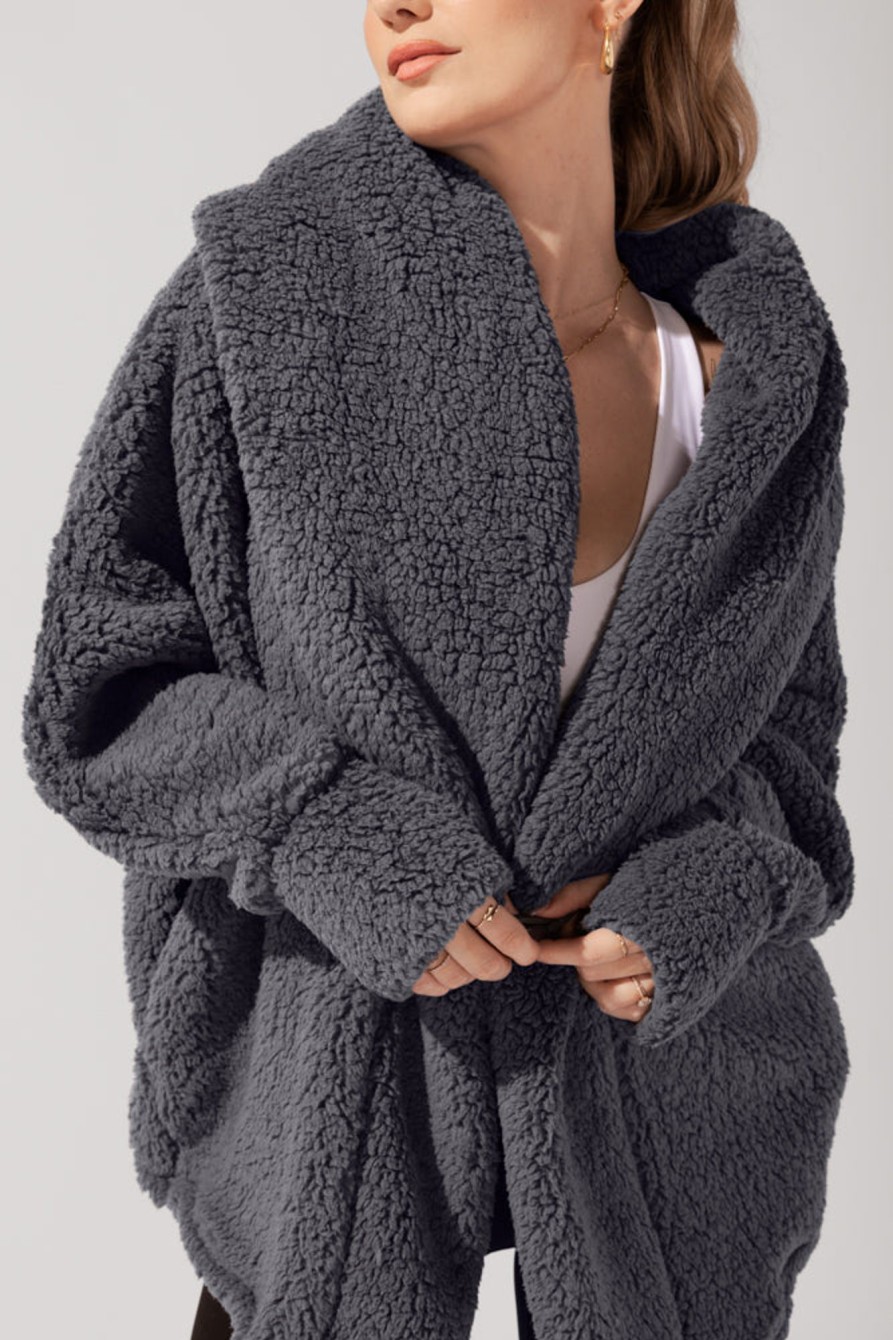 Tops POPFLEX | Faux Sherpa Cocoon Coat - Cool Grey