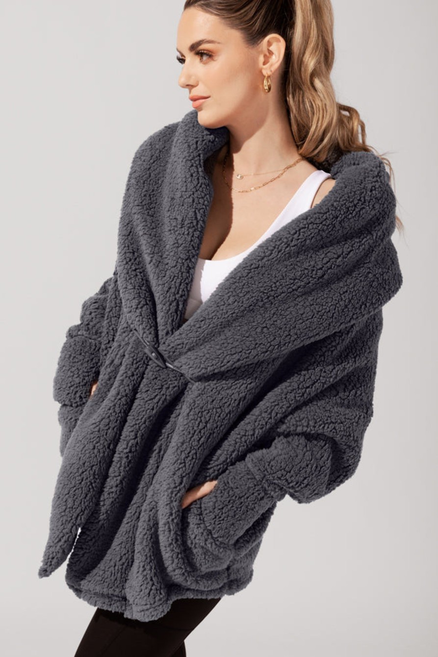 Tops POPFLEX | Faux Sherpa Cocoon Coat - Cool Grey