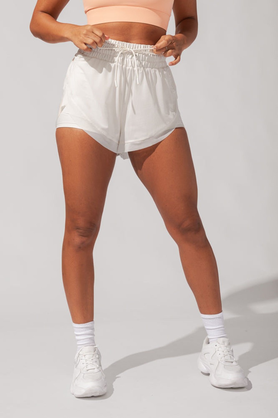 Bottoms POPFLEX | Cadence High Waist Mesh Run Short With Pockets - Coconut Cream