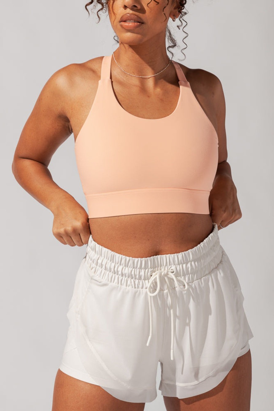 Bottoms POPFLEX | Cadence High Waist Mesh Run Short With Pockets - Coconut Cream