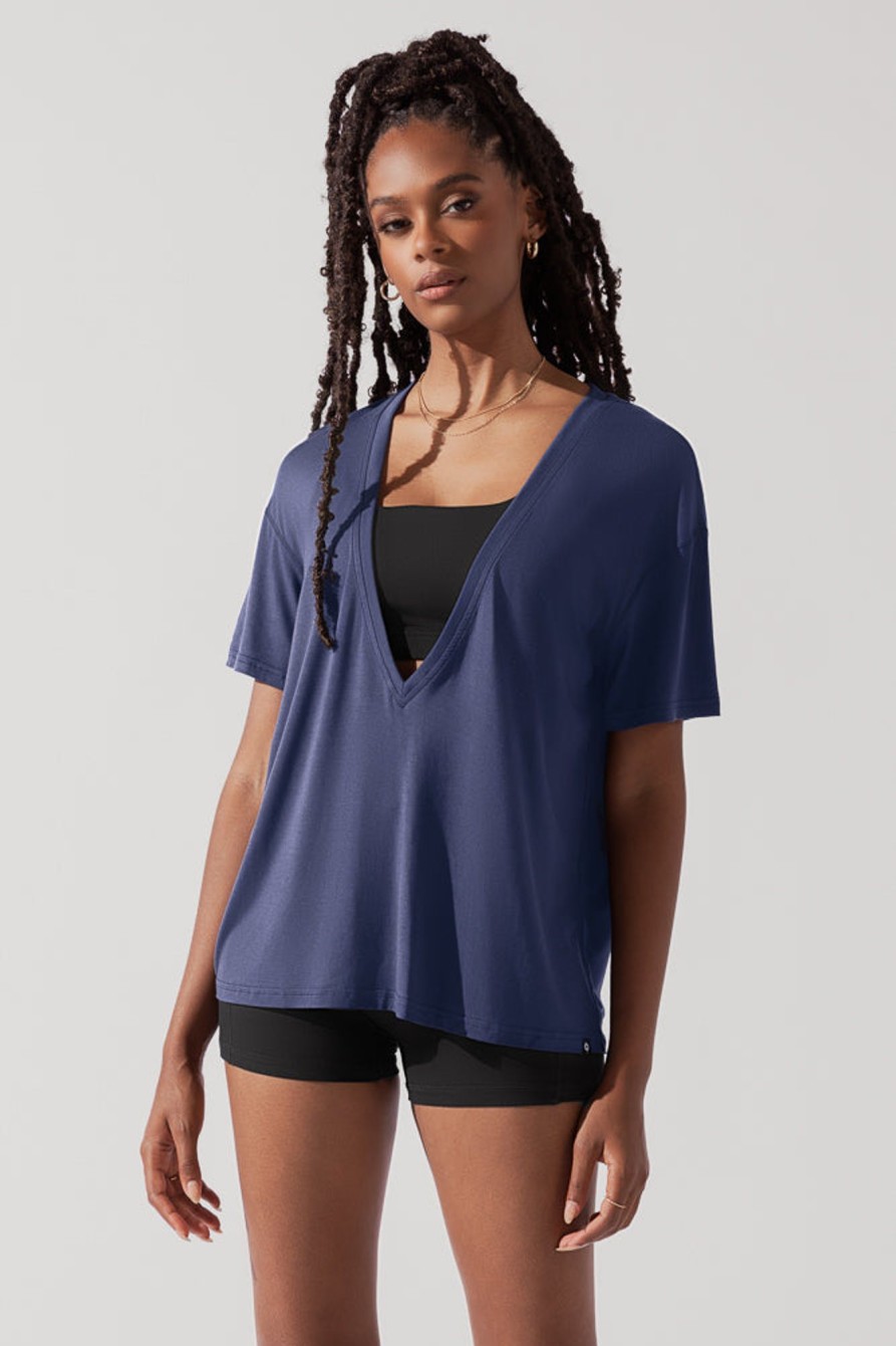 Tops POPFLEX | Daring Deep V Tee - Dark Navy