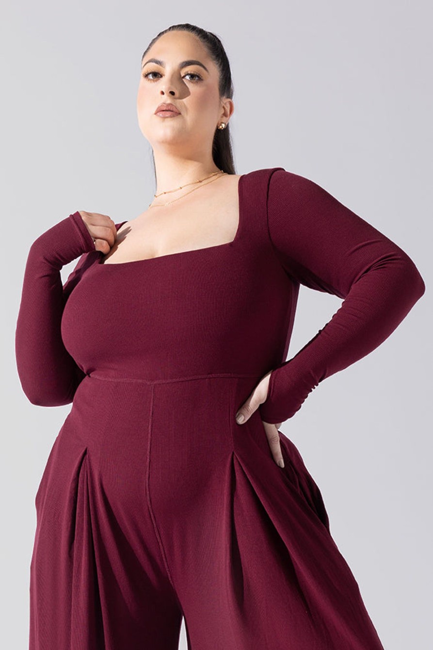 & More Clothing POPFLEX | Go With The Flow Long Sleeve Jumpsuit - Garnet