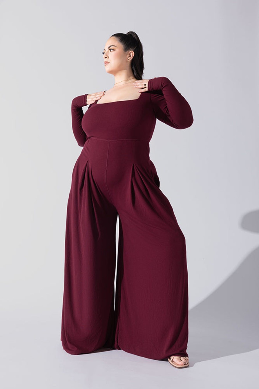 & More Clothing POPFLEX | Go With The Flow Long Sleeve Jumpsuit - Garnet