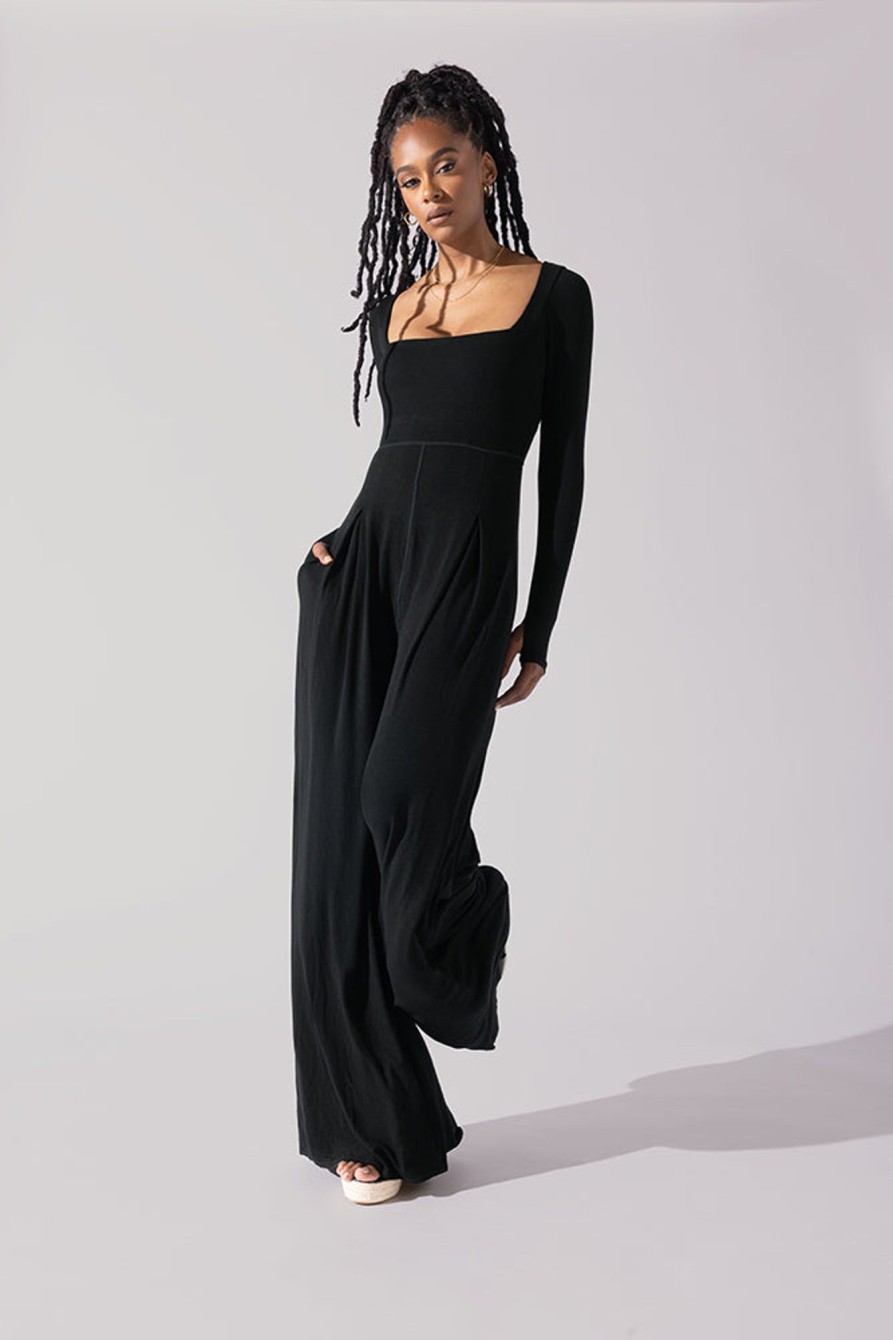 & More Clothing POPFLEX | Go With The Flow Long Sleeve Jumpsuit - Black