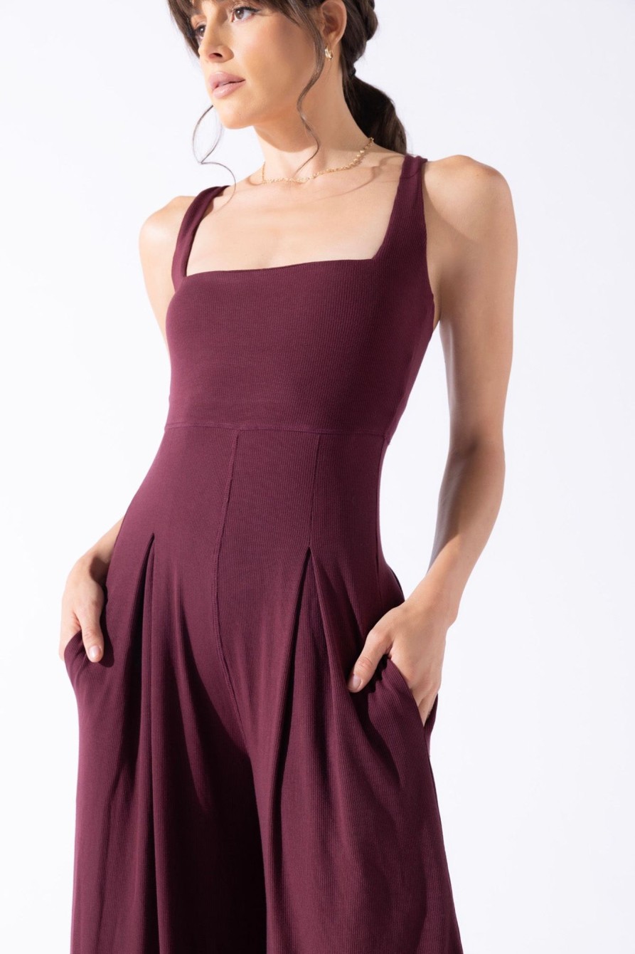 & More Clothing POPFLEX | Go With The Flow Jumpsuit - Vineyard Wine