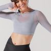 Tops POPFLEX | Coquette Long Sleeve Mesh Bra - Blue Stone