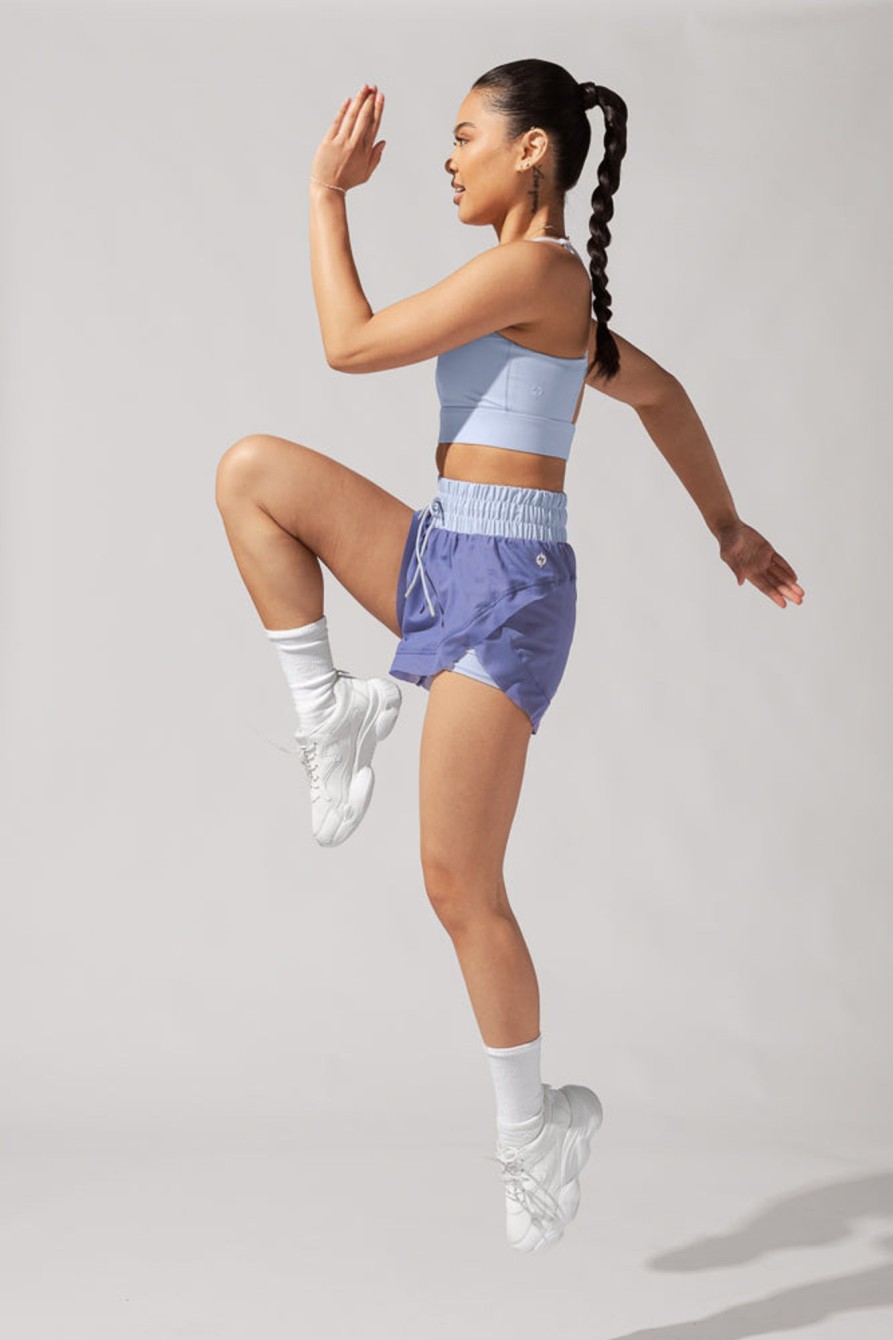 Bottoms POPFLEX | Cadence High Waist Mesh Run Short With Pockets - Periwinkle