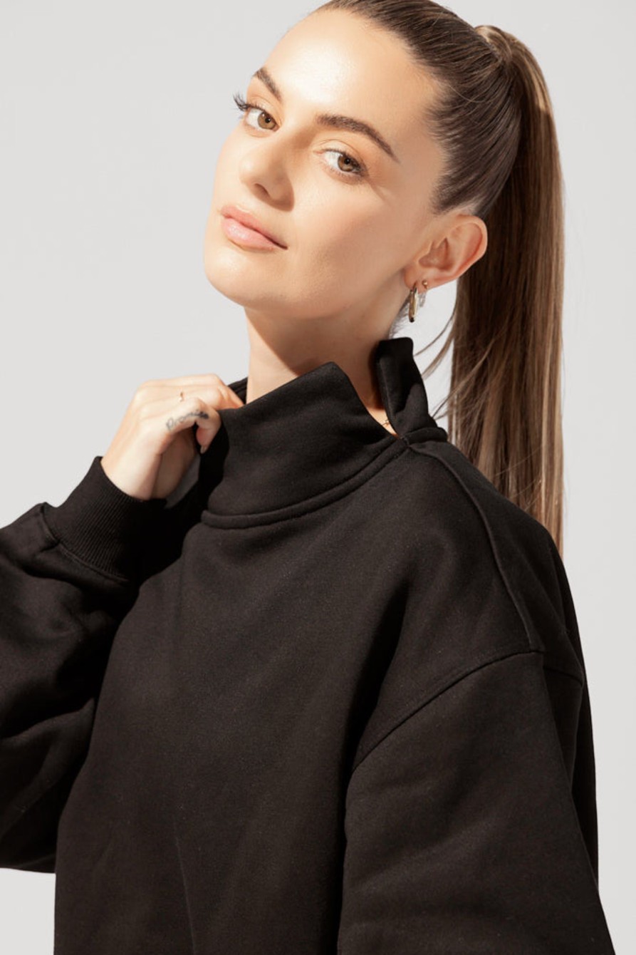 Tops POPFLEX | Uptown Mockneck Sweatshirt - Black