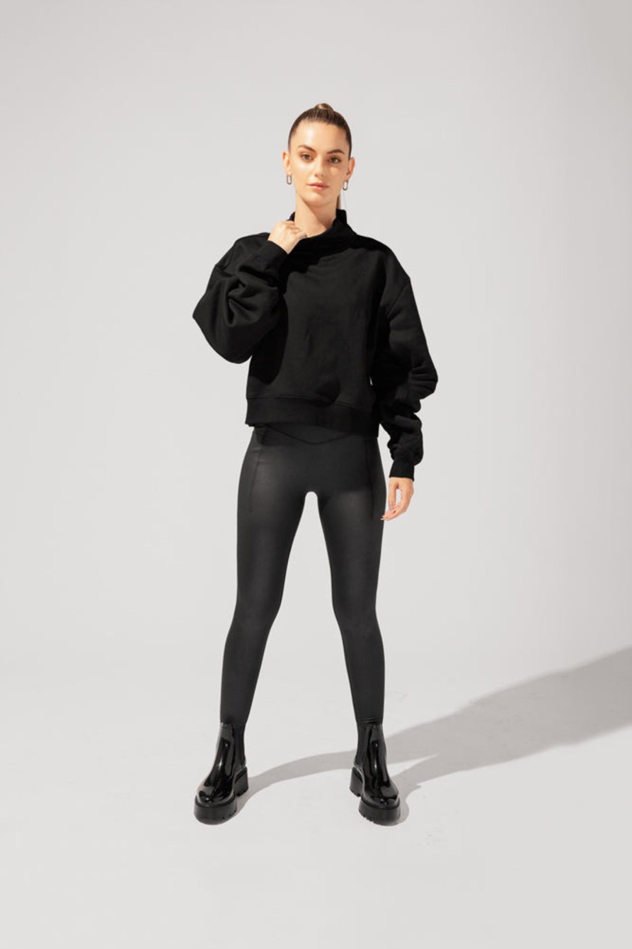 Tops POPFLEX | Uptown Mockneck Sweatshirt - Black