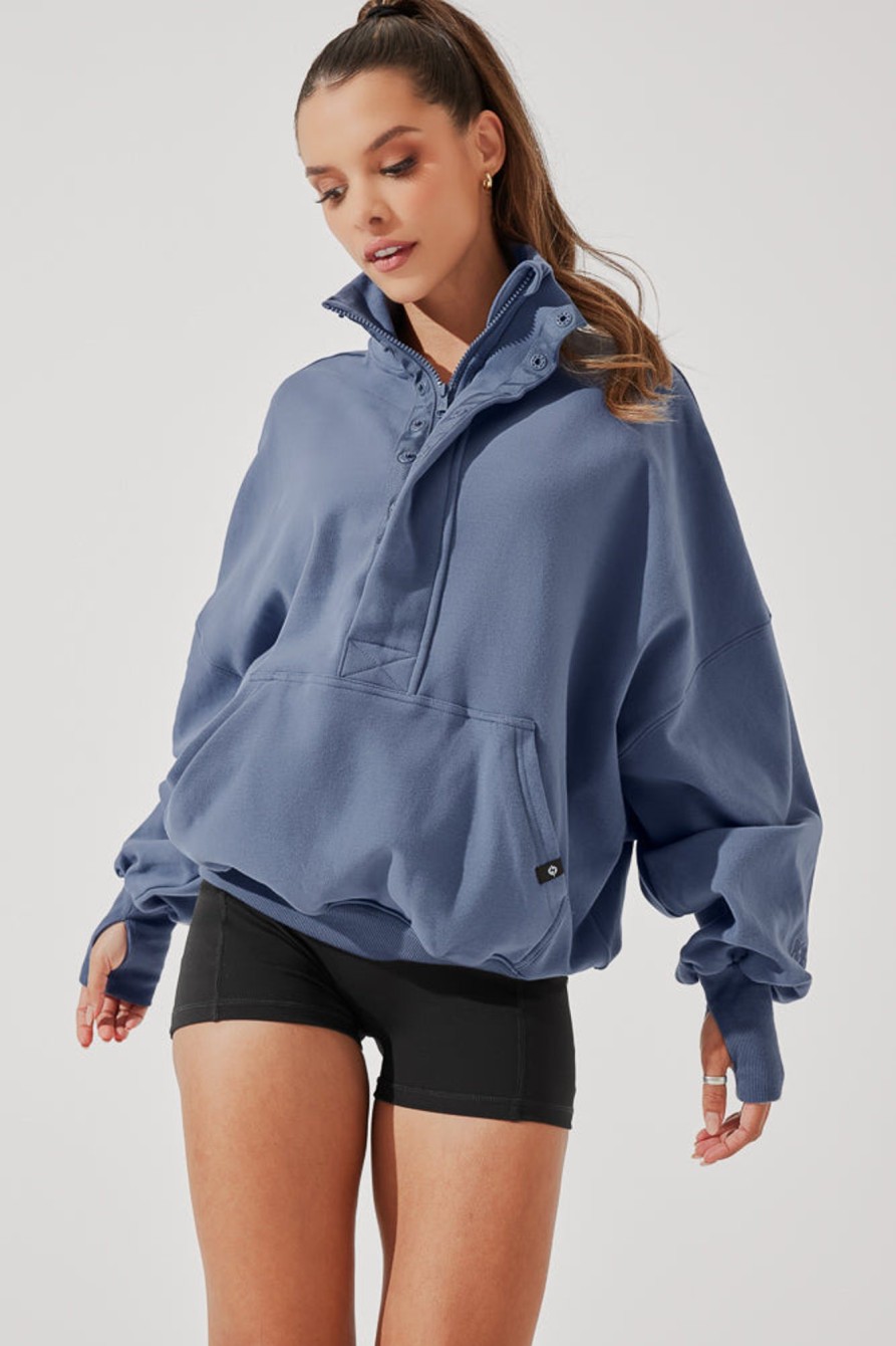 Tops POPFLEX | Ooey Gooey Half Zip Sweater - Blue Dusk