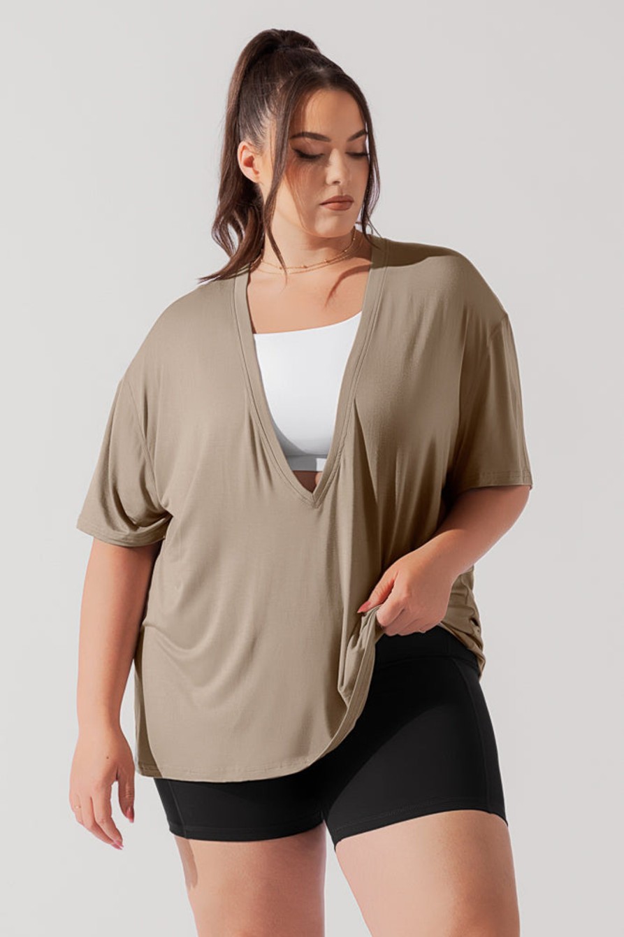 Tops POPFLEX | Daring Deep V Tee - Shiitake