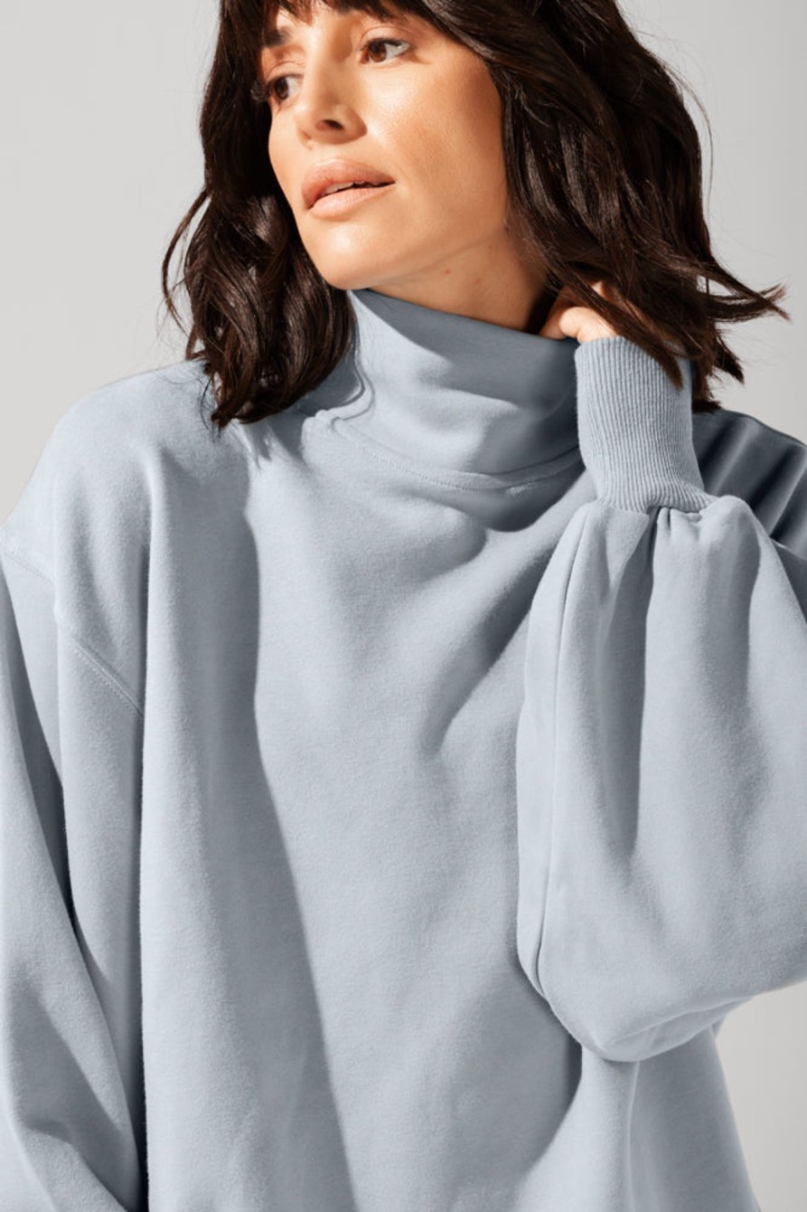 Tops POPFLEX | Ooey Gooey Mockneck Sweatshirt With Pockets - Bookworm Blue