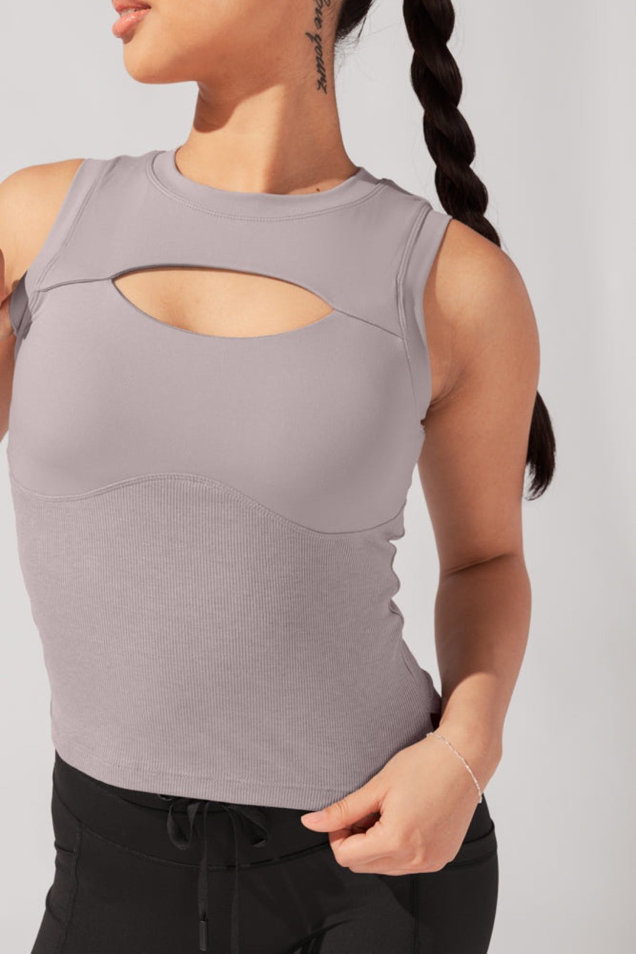 Tops POPFLEX | Peekaboo Crew Tank - Smoky Taupe