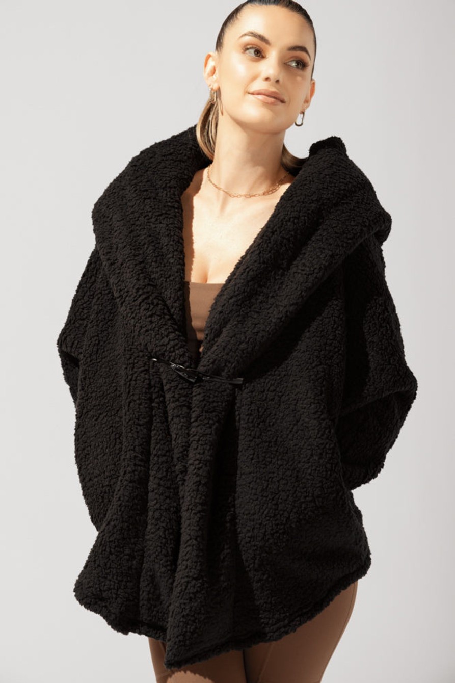 Tops POPFLEX | Faux Sherpa Cocoon Coat - Black