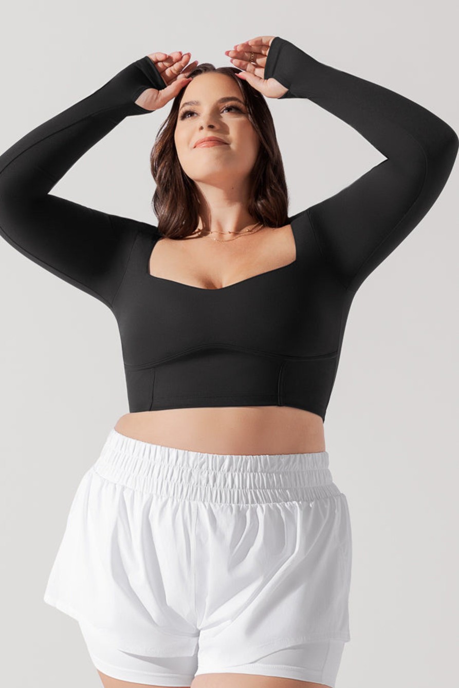 Tops POPFLEX | Sweetheart Long Sleeve Crop Top - Black