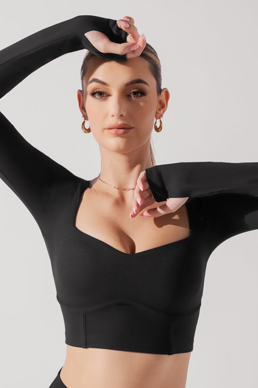 Tops POPFLEX | Sweetheart Long Sleeve Crop Top - Black