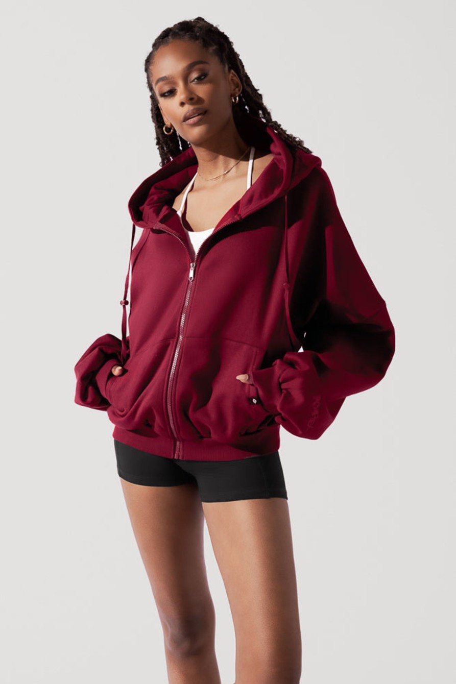 Tops POPFLEX | Zip Cloud Hoodie - Crimson