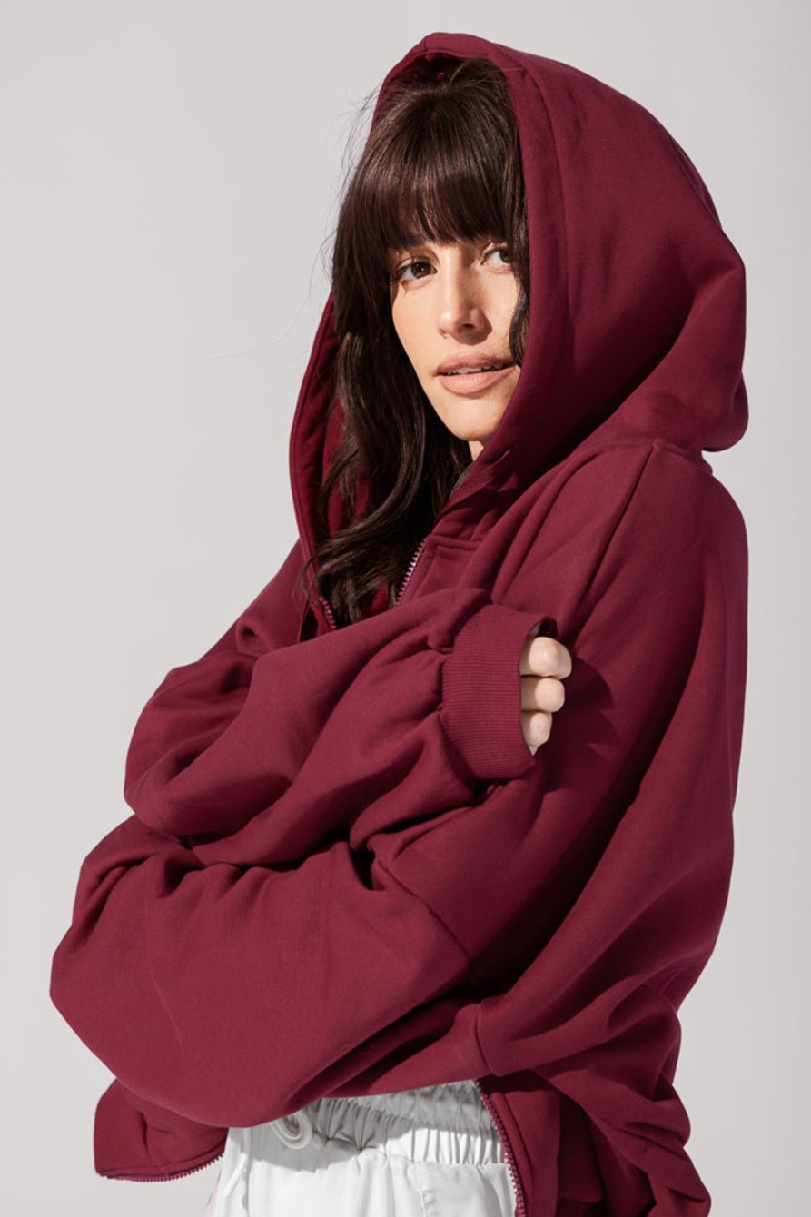 Tops POPFLEX | Zip Cloud Hoodie - Crimson