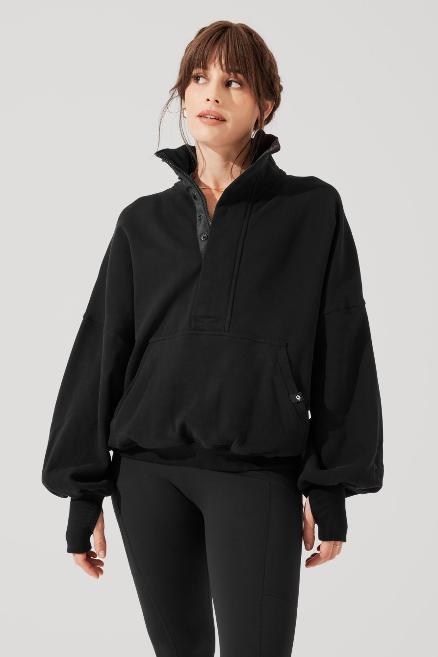 Tops POPFLEX | Ooey Gooey Half Zip Sweater - Black