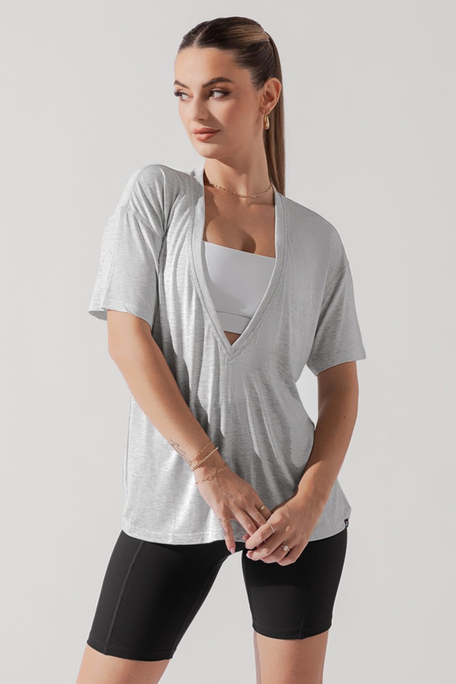 Tops POPFLEX | Daring Deep V Tee - Heather Grey