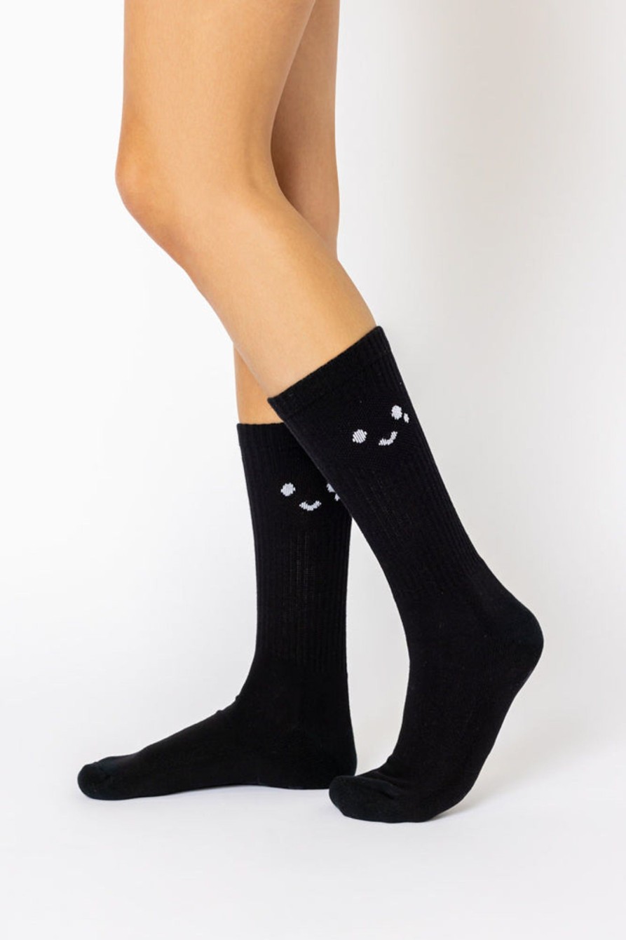 Accessories POPFLEX | Happy Cry Face Mid-Calf Gym Socks - Black