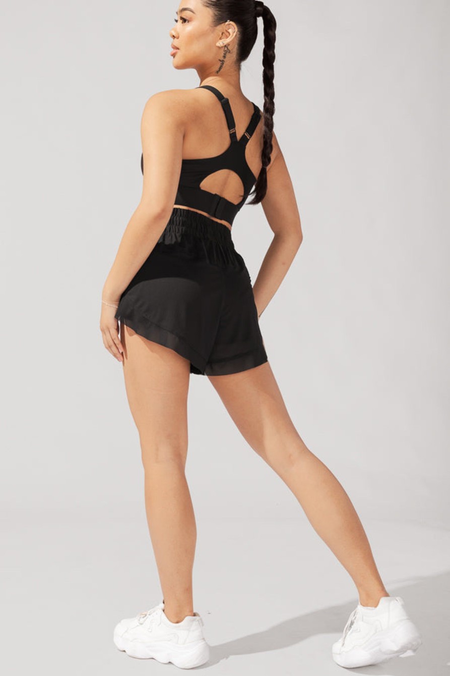 Bottoms POPFLEX | Cadence High Waist Mesh Run Short With Pockets - Black