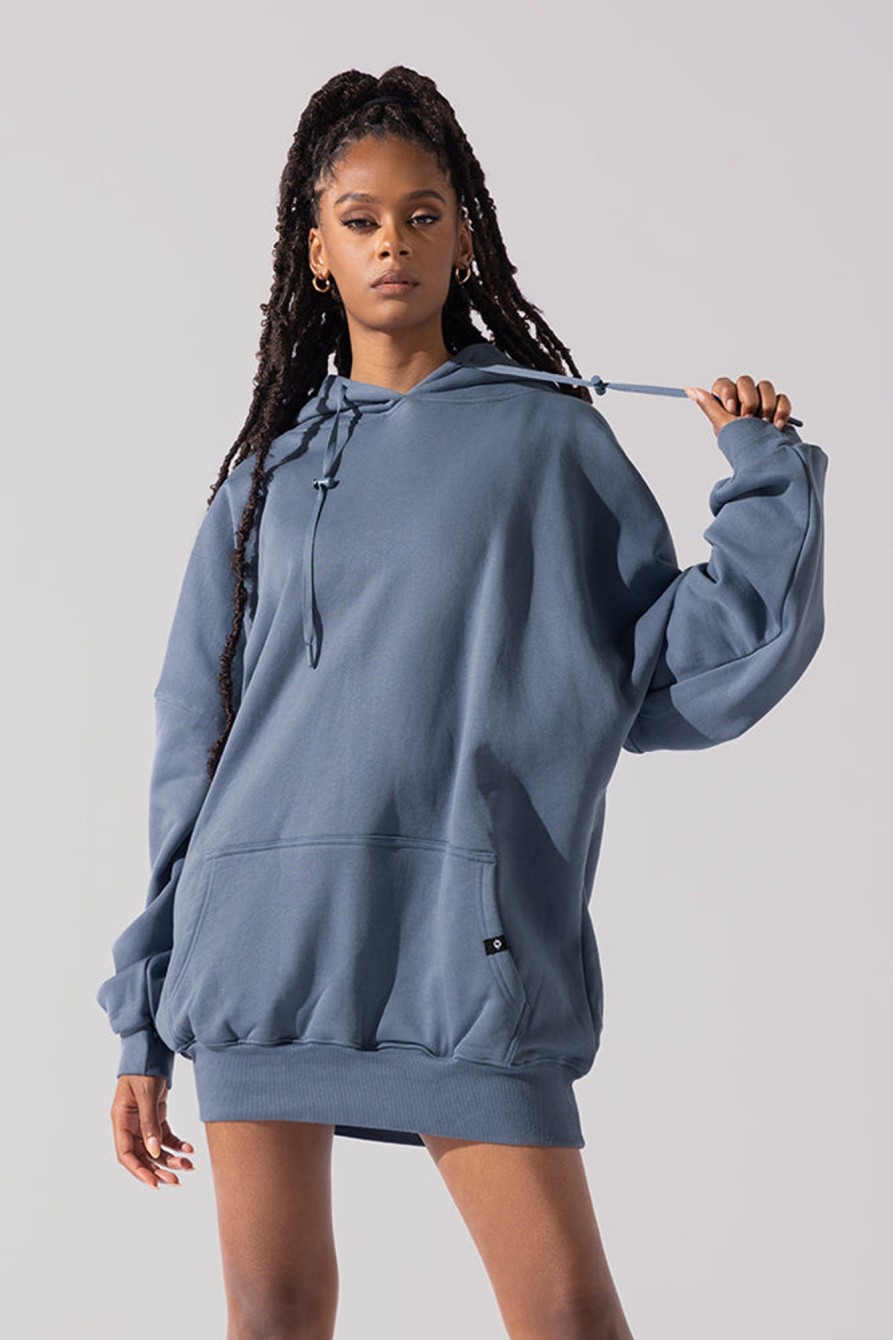 Tops POPFLEX | Long Cloud Hoodie - Blue Steel