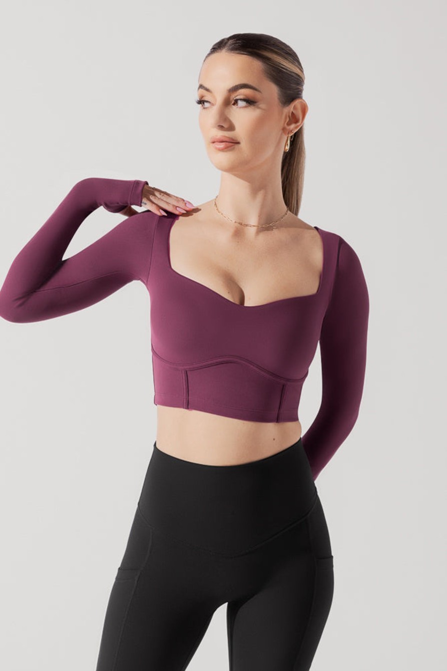 Tops POPFLEX | Sweetheart Long Sleeve Crop Top - Plum