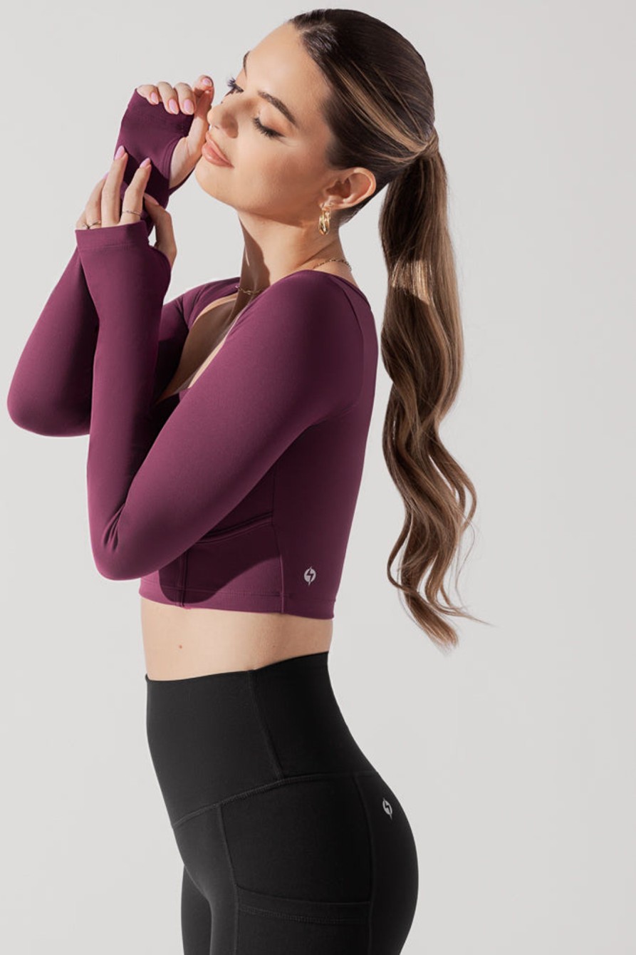 Tops POPFLEX | Sweetheart Long Sleeve Crop Top - Plum