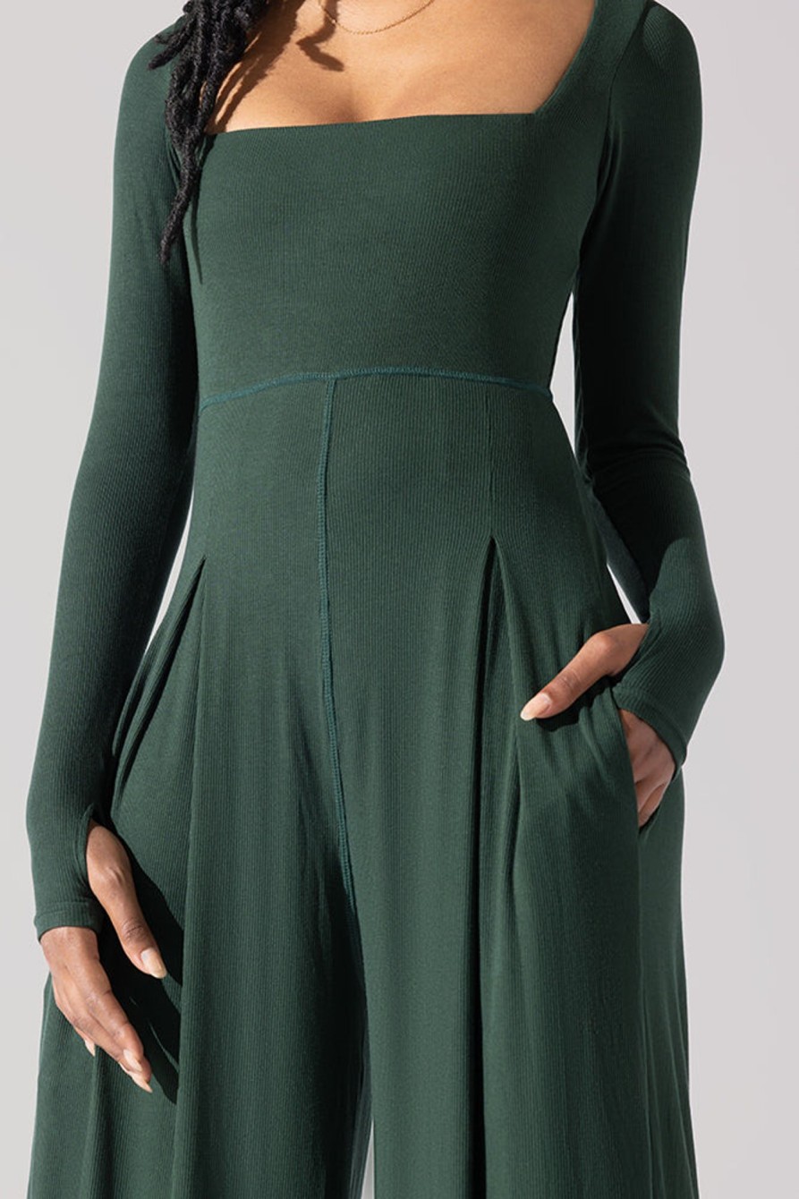 & More Clothing POPFLEX | Go With The Flow Long Sleeve Jumpsuit - Pine