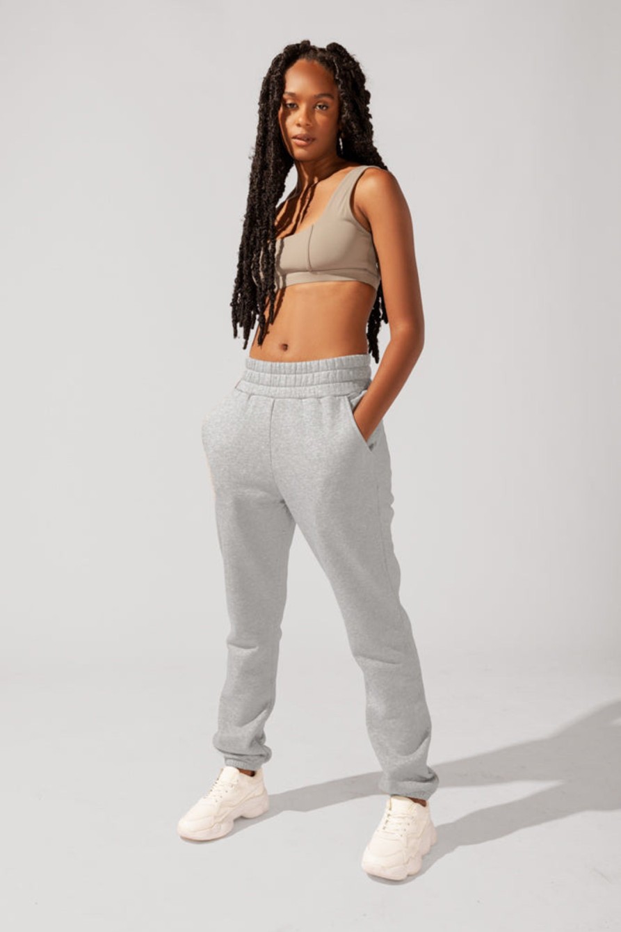 Bottoms POPFLEX | Cloud Rollover Oversized Sweatpant With Pockets For Women - Heather Grey M