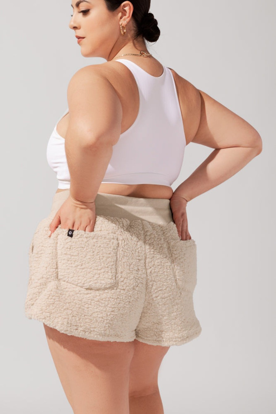 Bottoms POPFLEX | Faux Sherpa Short With Pockets - Taupe