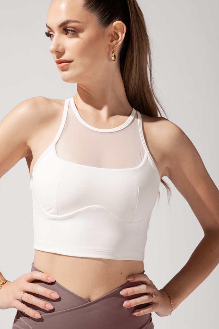 Tops POPFLEX | Celeste Mesh Crop Bralette - Coconut Cream