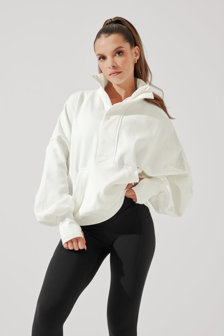 Tops POPFLEX | Ooey Gooey Half Zip Sweater - Almond Milk