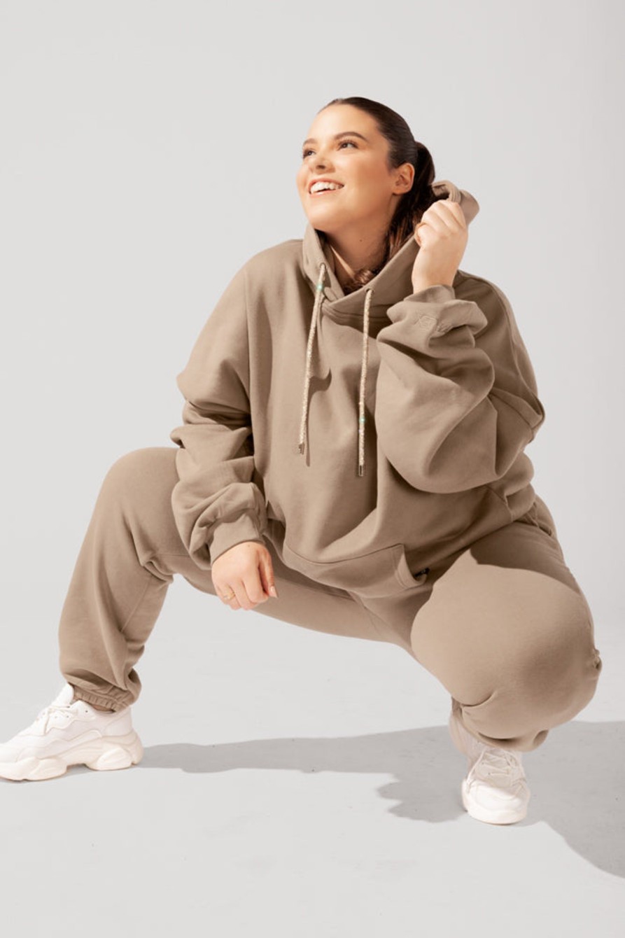 Tops POPFLEX | Shimmer Pullover Cloud Hoodie - Milk Tea