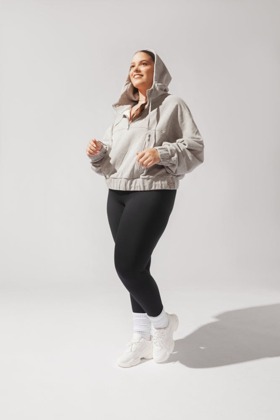 Tops POPFLEX | Half Zip Warm Up Hoodie - Heather Grey