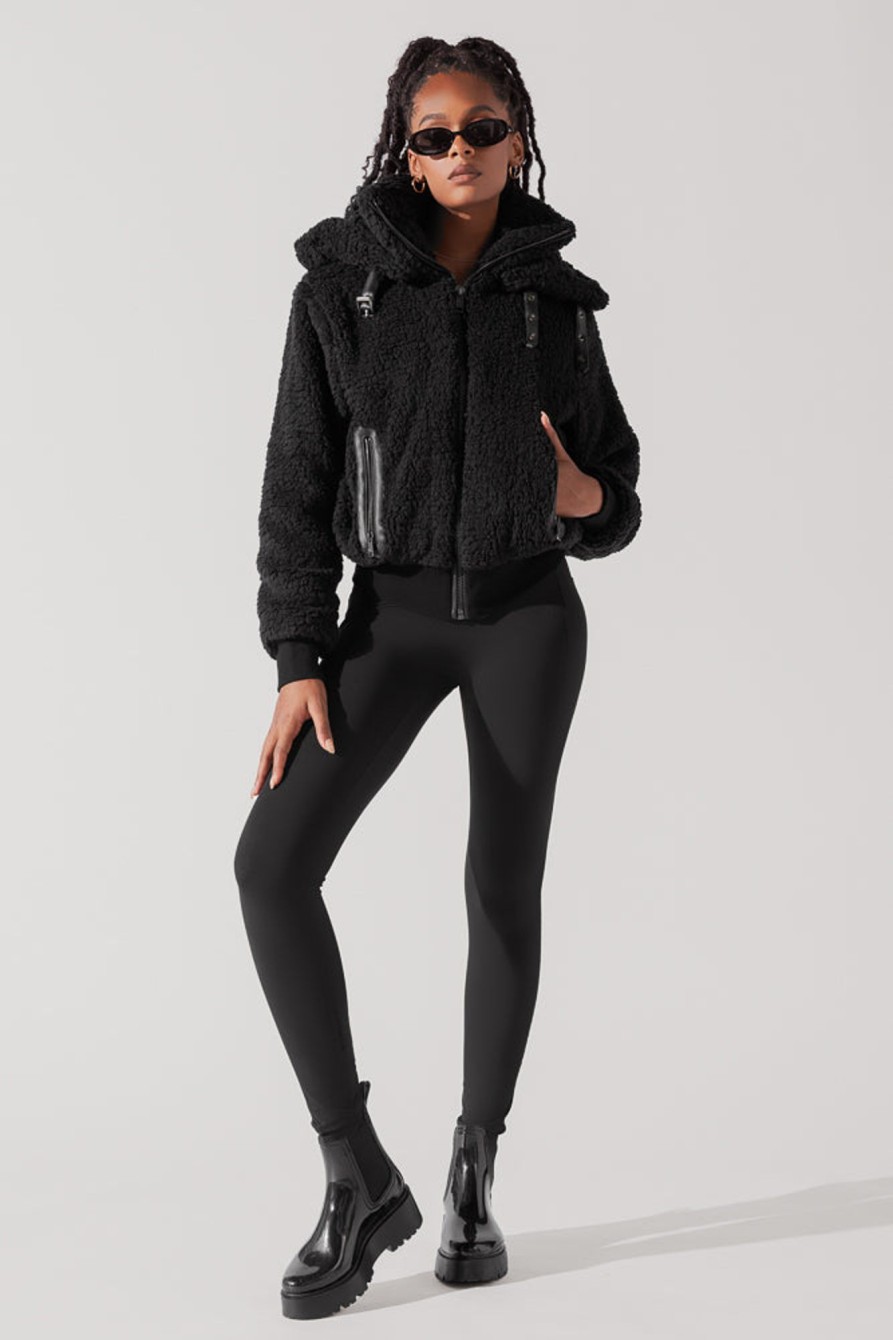 Tops POPFLEX | The Kinsley Bomber Jacket In Faux Sherpa - Black