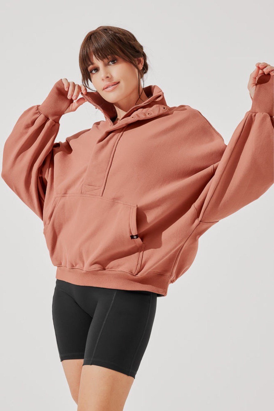 Tops POPFLEX | Ooey Gooey Half Zip Sweater - Canyon Clay