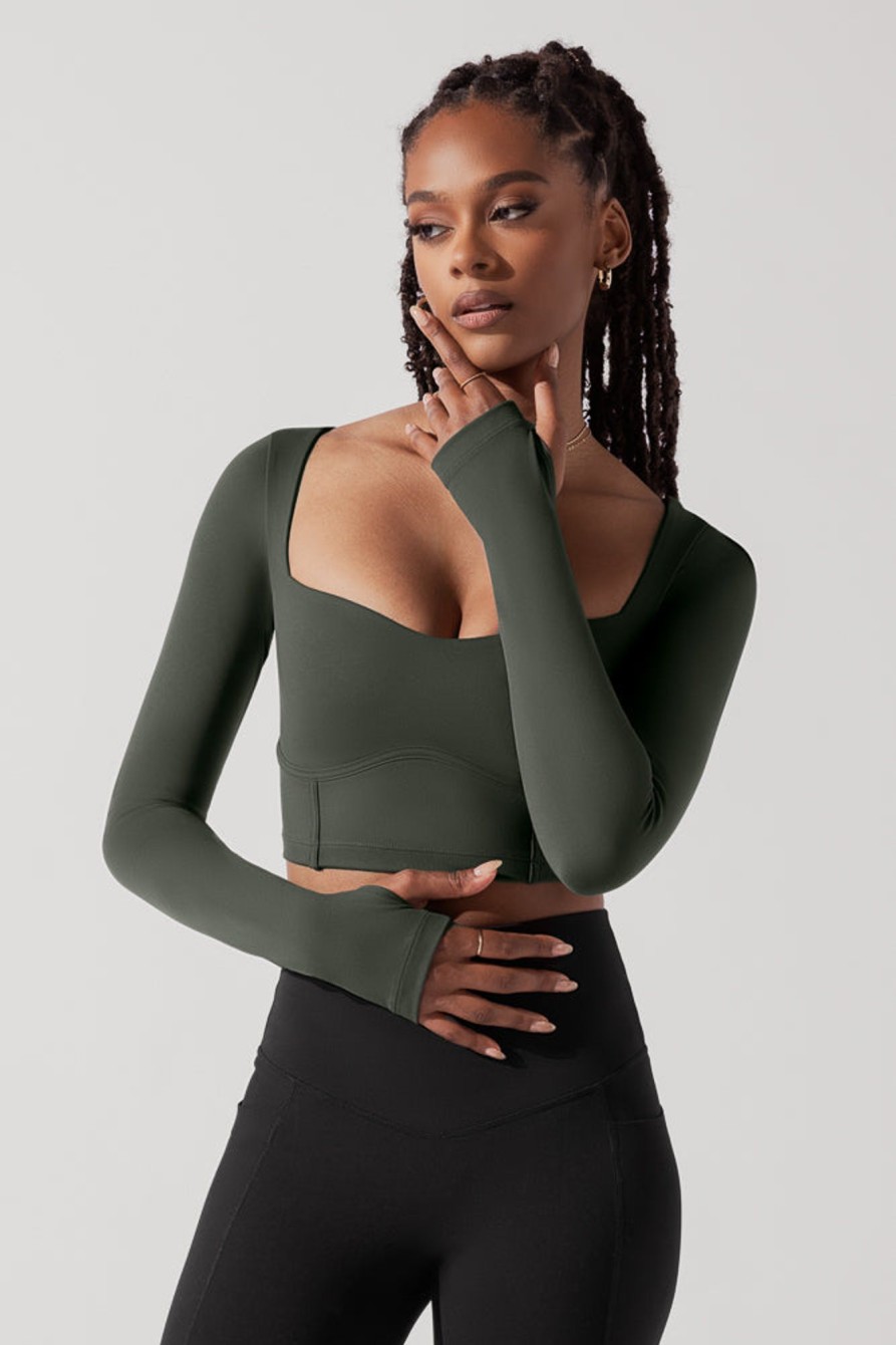 Tops POPFLEX | Sweetheart Long Sleeve Crop Top - Forestwood