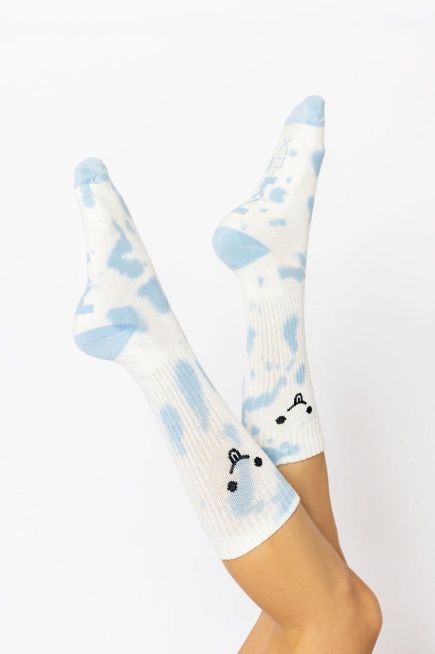 Accessories POPFLEX | Silly Face Mid-Calf Gym Socks - Blue Tie Dye