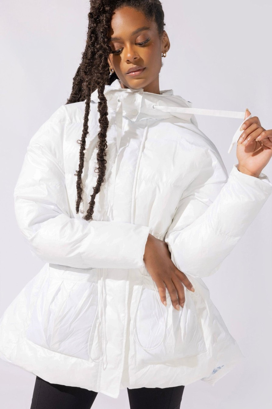 Tops POPFLEX | Pearl Peplum Puffer Jacket - White