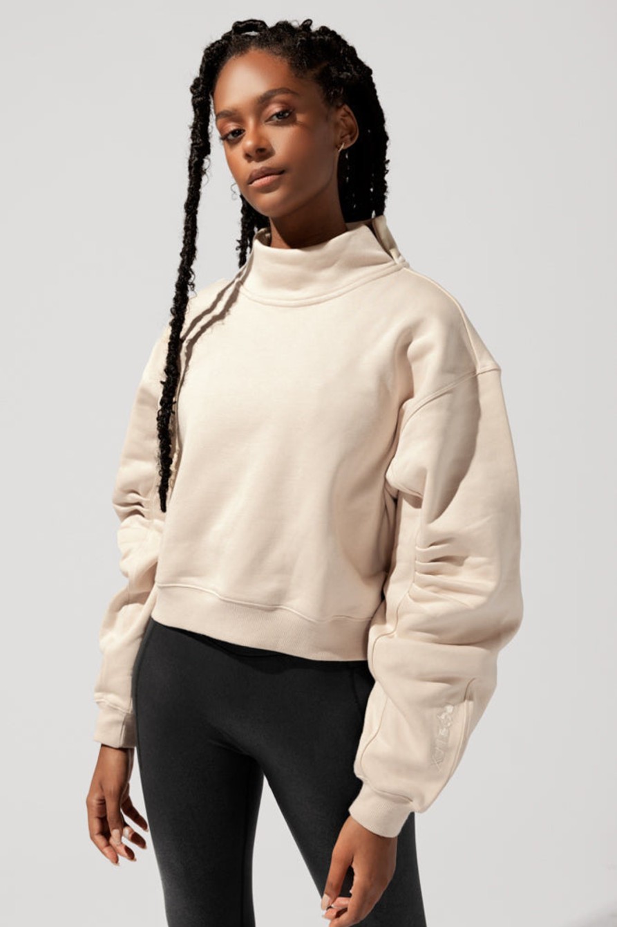 Tops POPFLEX | Uptown Mockneck Sweatshirt - Sand