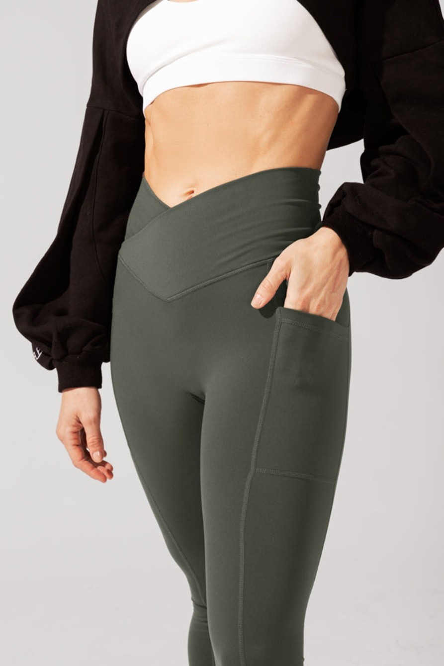 Bottoms POPFLEX | Crisscross Hourglass® Leggings With Pockets (Soft Touch) - Dark Sage