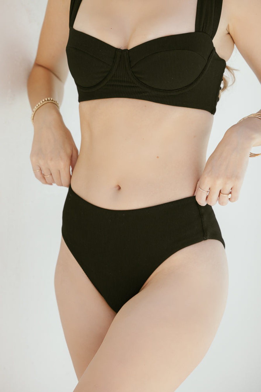 & More Clothing POPFLEX | High Tide Cheeky Bikini Bottoms - Black Rib