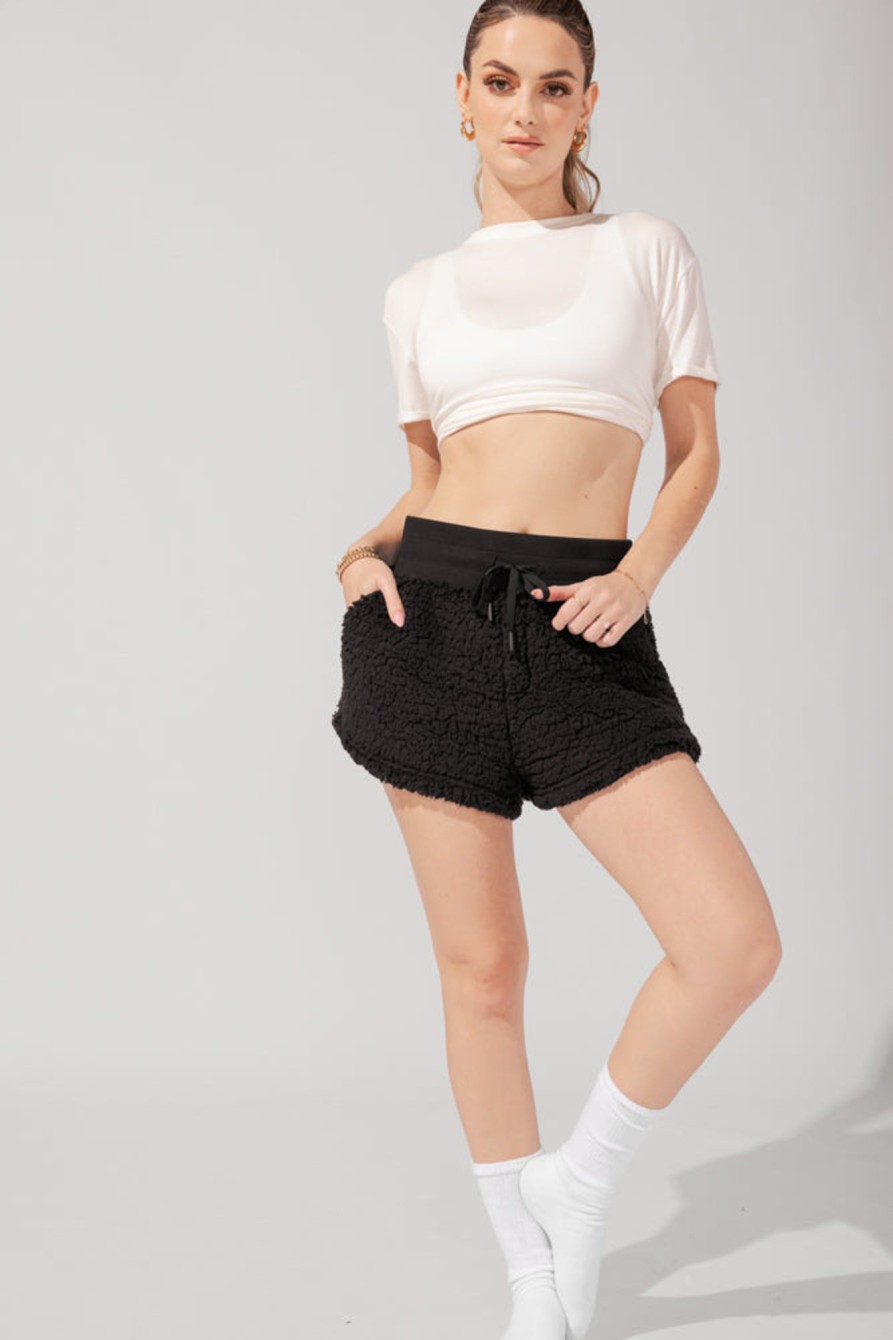 Bottoms POPFLEX | Faux Sherpa Short With Pockets - Black